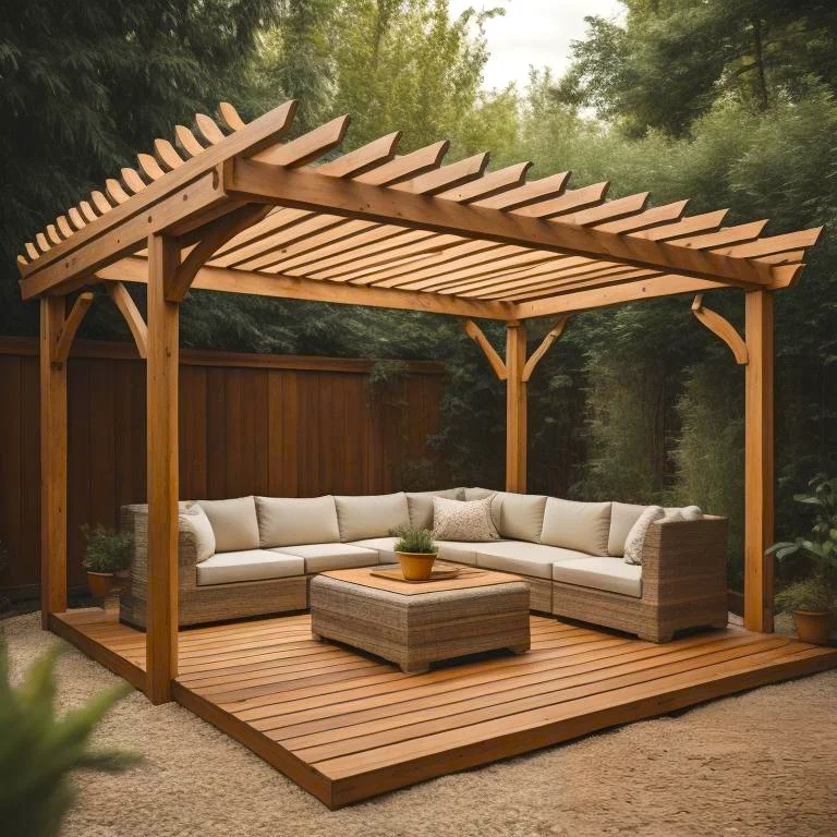 a wooden pergola in home backyard Dubai