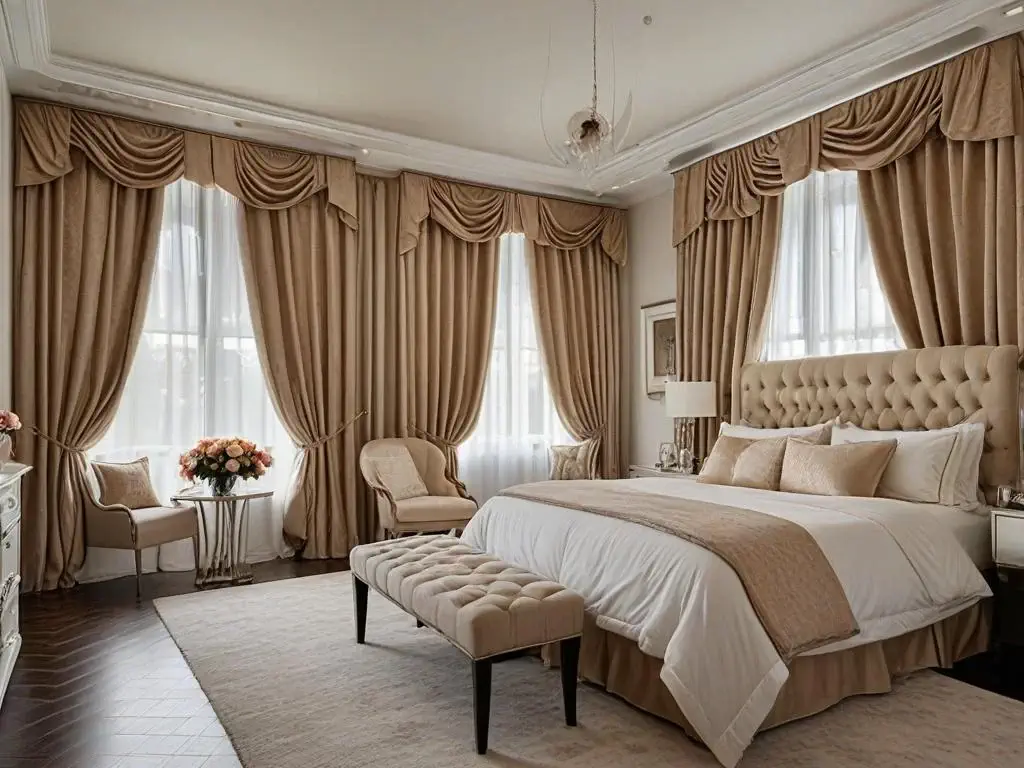 a blackout & sheer curtains in bedroom Dubai