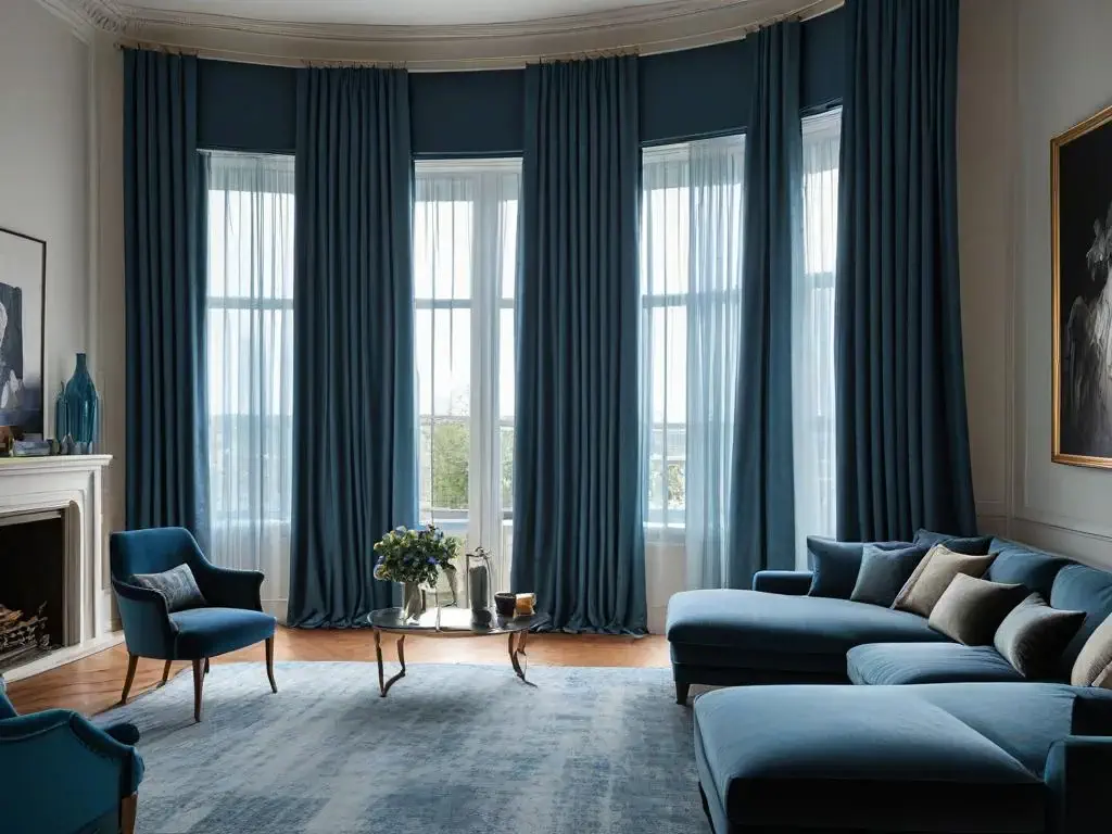 a blackout & sheer curtains in living room Dubai