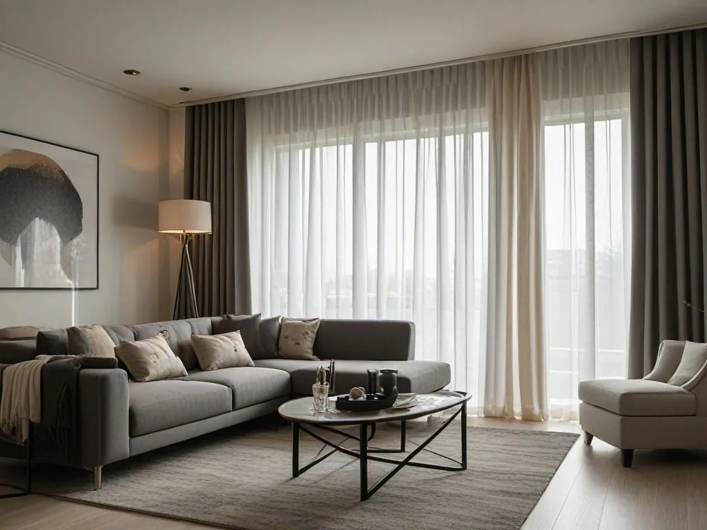a sheer curtains in living room Dubai
